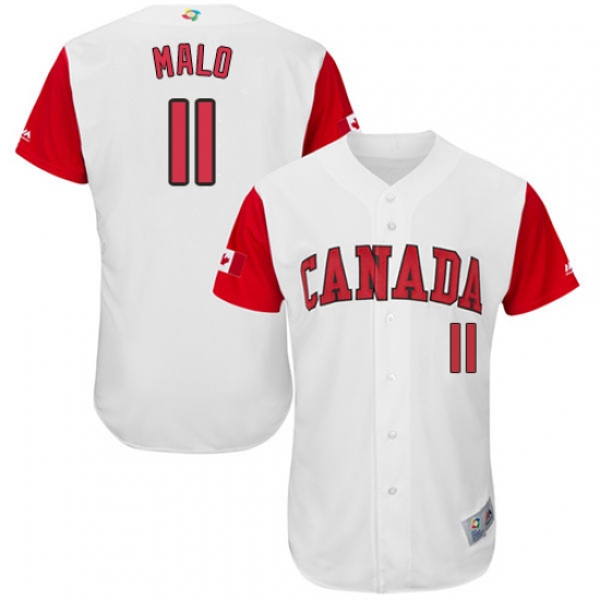 Men's Canada Baseball Majestic 11 Jonathan Malo White 2017 World Baseball Classic Authentic Team Jersey
