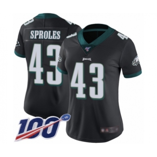 Women's Philadelphia Eagles 43 Darren Sproles Black Alternate Vapor Untouchable Limited Player 100th Season Football Jersey