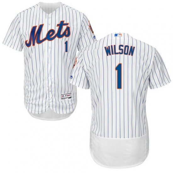 Men's Majestic New York Mets 1 Mookie Wilson White Home Flex Base Authentic Collection MLB Jersey