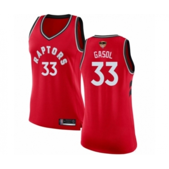 Women's Toronto Raptors 33 Marc Gasol Swingman Red 2019 Basketball Finals Bound Jersey - Icon Edition