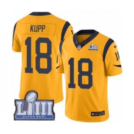 Men's Nike Los Angeles Rams 18 Cooper Kupp Limited Gold Rush Vapor Untouchable Super Bowl LIII Bound NFL Jersey