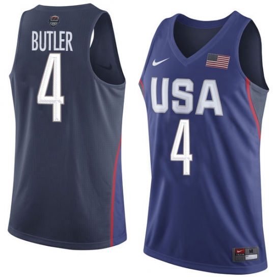 Men's Nike Team USA 4 Jimmy Butler Authentic Navy Blue 2016 Olympic Basketball Jersey