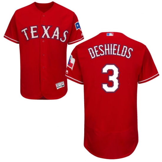 Men's Majestic Texas Rangers 3 Delino DeShields Red Alternate Flex Base Authentic Collection MLB Jersey