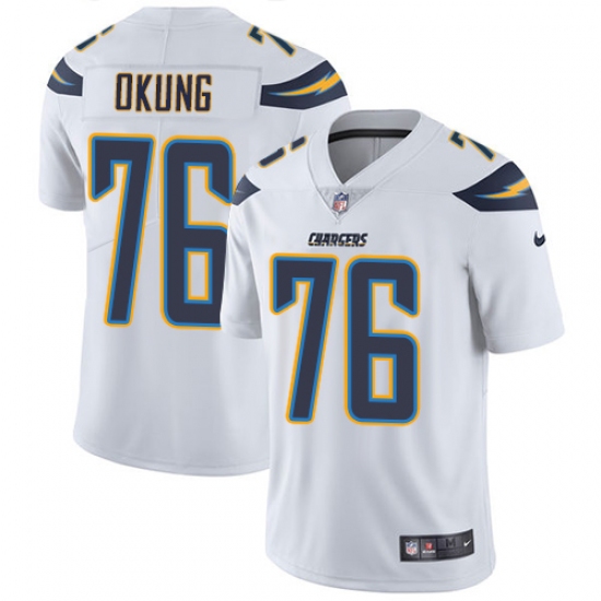 Men's Nike Los Angeles Chargers 76 Russell Okung White Vapor Untouchable Limited Player NFL Jersey
