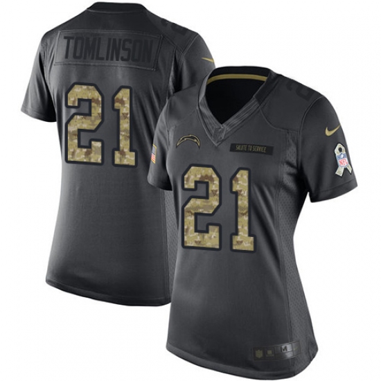 Women's Nike Los Angeles Chargers 21 LaDainian Tomlinson Limited Black 2016 Salute to Service NFL Jersey