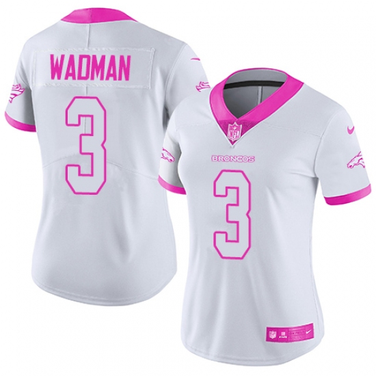 Women's Nike Denver Broncos 3 Colby Wadman Limited White Pink Rush Fashion NFL Jersey