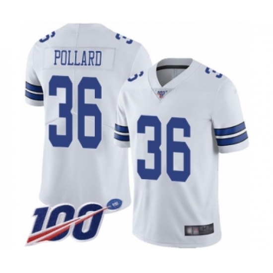 Men's Dallas Cowboys 36 Tony Pollard White Vapor Untouchable Limited Player 100th Season Football Jersey