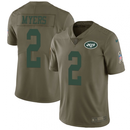 Men's Nike New York Jets 2 Jason Myers Limited Olive 2017 Salute to Service NFL Jersey
