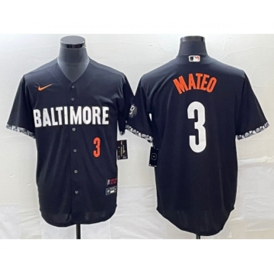 Men's Baltimore Orioles 3 Jorge Mateo Number Black 2023 City Connect Cool Base Stitched Jersey 2
