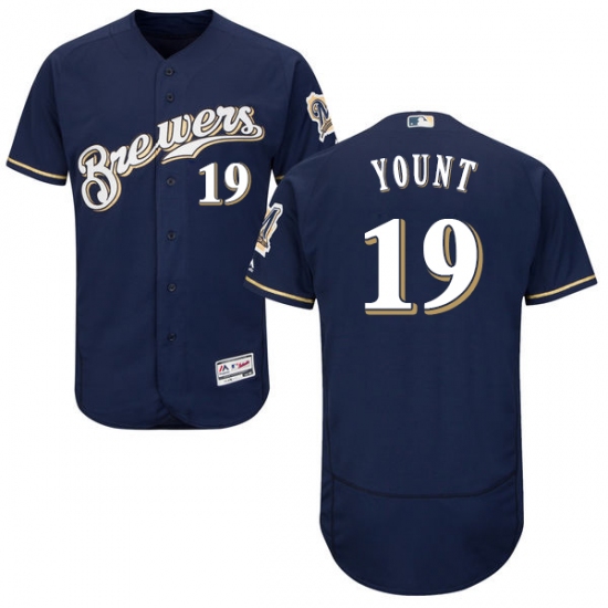 Men's Majestic Milwaukee Brewers 19 Robin Yount Navy Blue Alternate Flex Base Authentic Collection MLB Jersey