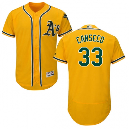 Men's Majestic Oakland Athletics 33 Jose Canseco Gold Alternate Flex Base Authentic Collection MLB Jersey