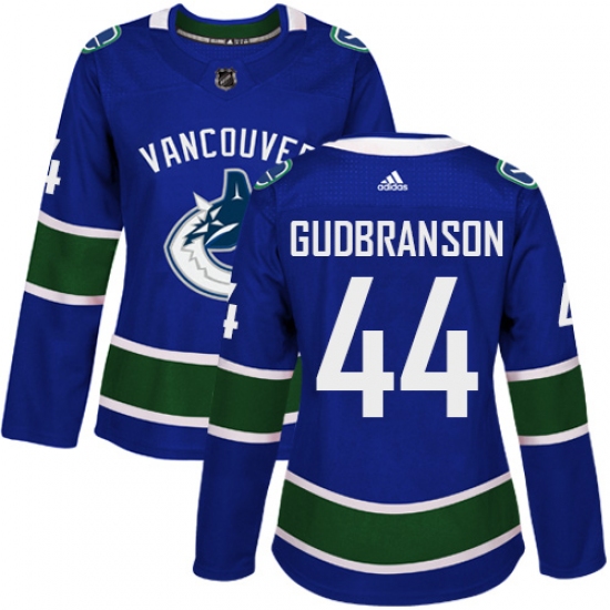 Women's Adidas Vancouver Canucks 44 Erik Gudbranson Authentic Blue Home NHL Jersey