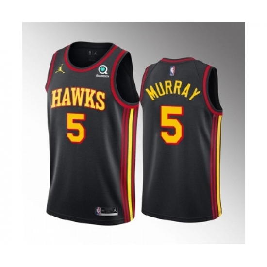 Men's Atlanta Hawks 5 Dejounte Murray Black Stitched Jersey