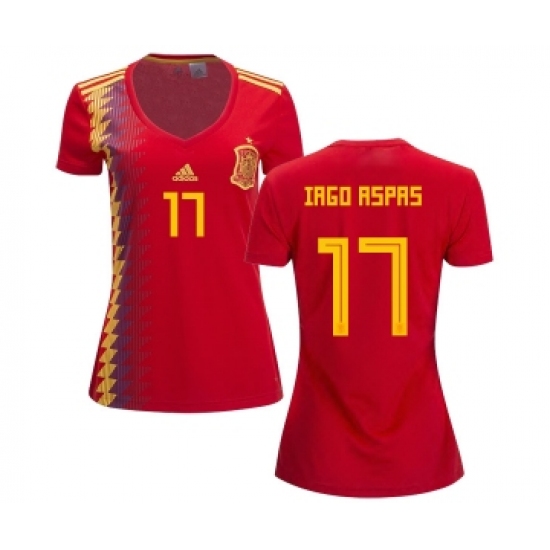 Women's Spain 17 Iago Aspas Red Home Soccer Country Jersey