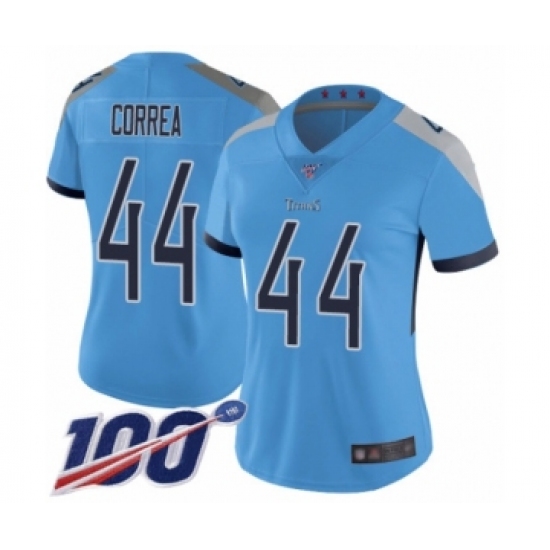 Women's Tennessee Titans 44 Kamalei Correa Light Blue Alternate Vapor Untouchable Limited Player 100th Season Football Jersey