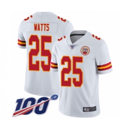 Men's Kansas City Chiefs 25 Armani Watts White Vapor Untouchable Limited Player 100th Season Football Jersey