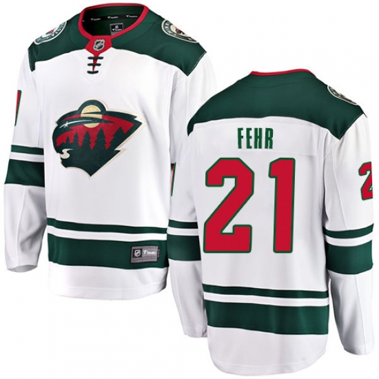 Youth Minnesota Wild 21 Eric Fehr Authentic White Away Fanatics Branded Breakaway NHL Jersey