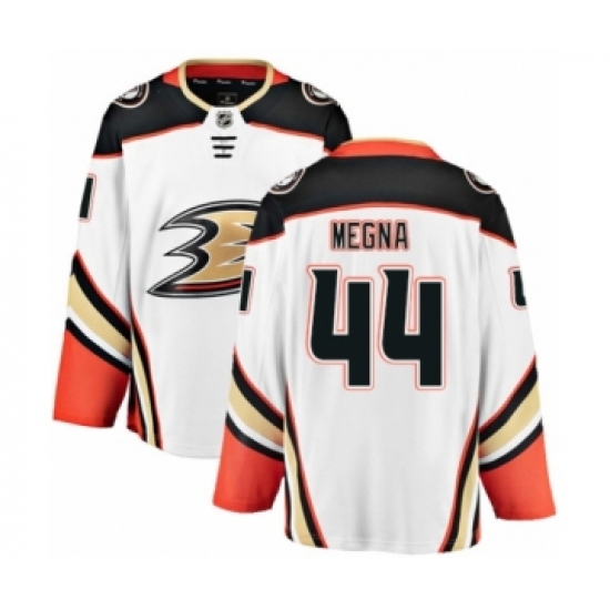 Men's Anaheim Ducks 44 Jaycob Megna Authentic White Away Fanatics Branded Breakaway NHL Jersey
