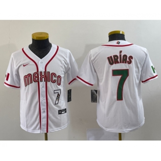 Youth Mexico Baseball 7 Julio Urias Number 2023 Red World Baseball Classic Stitched Jersey2