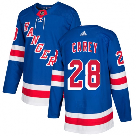 Men's Adidas New York Rangers 28 Paul Carey Premier Royal Blue Home NHL Jersey