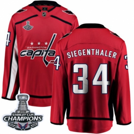 Youth Washington Capitals 34 Jonas Siegenthaler Fanatics Branded Red Home Breakaway 2018 Stanley Cup Final Champions NHL Jersey