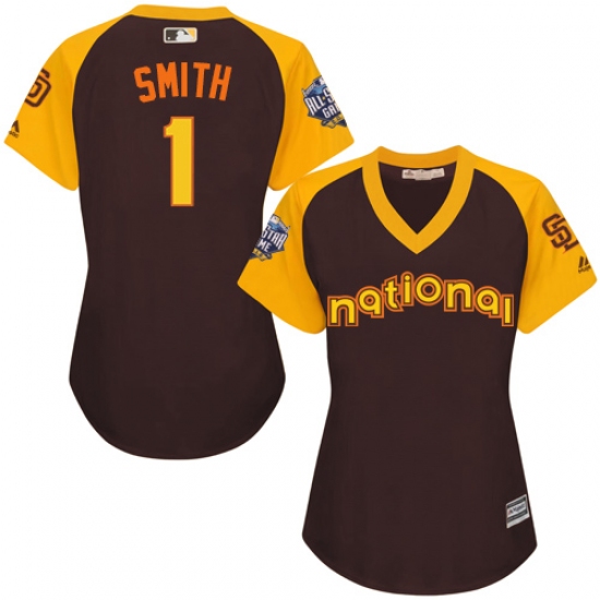 Women's Majestic San Diego Padres 1 Ozzie Smith Authentic Brown 2016 All-Star National League BP Cool Base Cool Base MLB Jersey