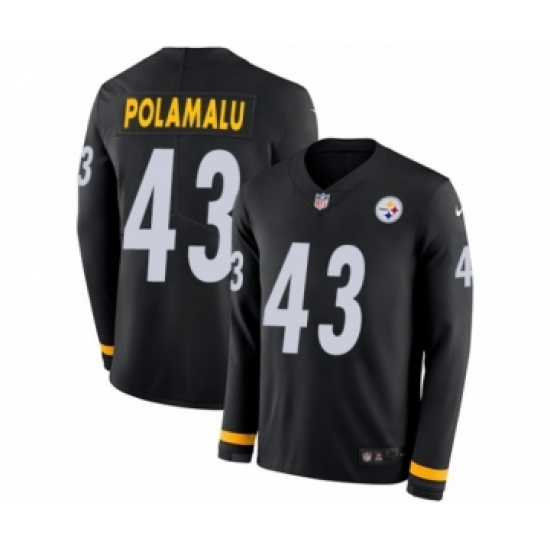 Youth Nike Pittsburgh Steelers 43 Troy Polamalu Limited Black Therma Long Sleeve NFL Jersey