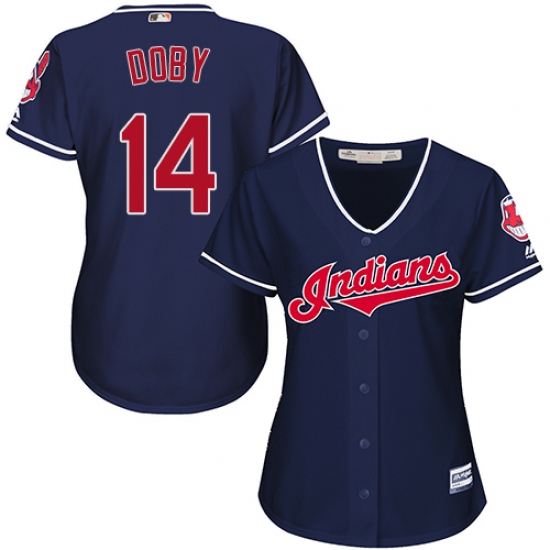 Women's Majestic Cleveland Indians 14 Larry Doby Replica Navy Blue Alternate 1 Cool Base MLB Jersey
