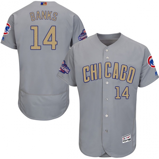 Men's Majestic Chicago Cubs 14 Ernie Banks Authentic Gray 2017 Gold Champion Flex Base MLB Jersey