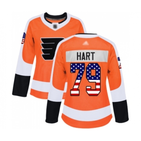 Women's Philadelphia Flyers 79 Carter Hart Authentic Orange USA Flag Fashion Hockey Jersey