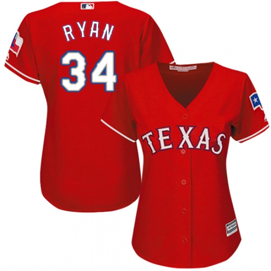 Women's Majestic Texas Rangers 34 Nolan Ryan Authentic Red Alternate Cool Base MLB Jersey
