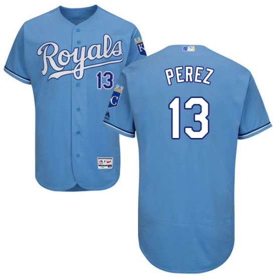 Men's Majestic Kansas City Royals 13 Salvador Perez Light Blue Alternate Flex Base Authentic Collection MLB Jersey