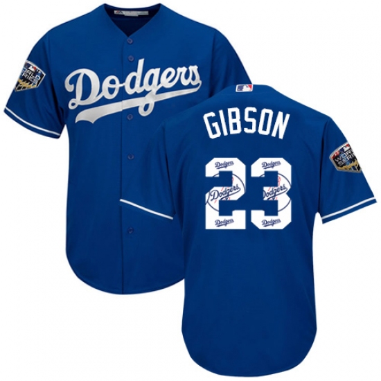 Men's Majestic Los Angeles Dodgers 23 Kirk Gibson Authentic Royal Blue Team Logo Fashion Cool Base 2018 World Series MLB Jersey
