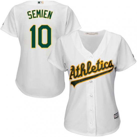Women's Majestic Oakland Athletics 10 Marcus Semien Authentic White Home Cool Base MLB Jersey