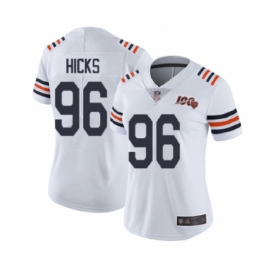 Women's Chicago Bears 96 Akiem Hicks White 100th Season Limited Football Jersey
