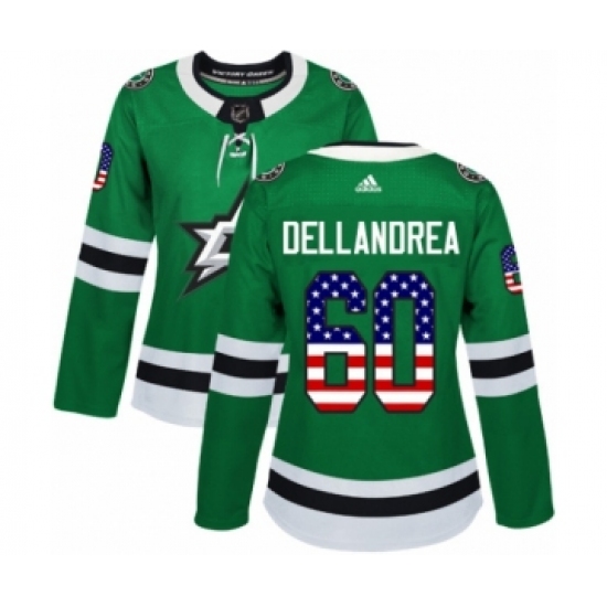 Women's Adidas Dallas Stars 60 Ty Dellandrea Authentic Green USA Flag Fashion NHL Jersey