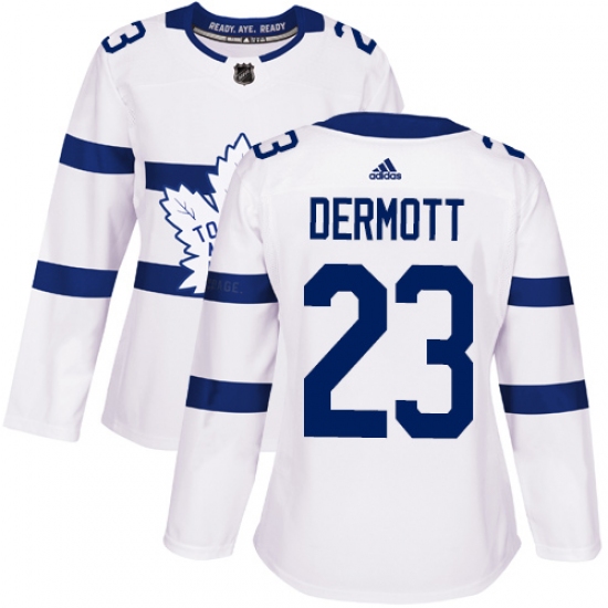 Women's Adidas Toronto Maple Leafs 23 Travis Dermott Authentic White 2018 Stadium Series NHL Jersey