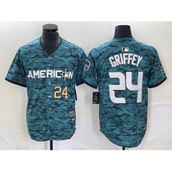 Men's Nike Seattle Mariners 24 Ken Griffey Number Teal 2023 All Star Cool Base Stitched Jersey