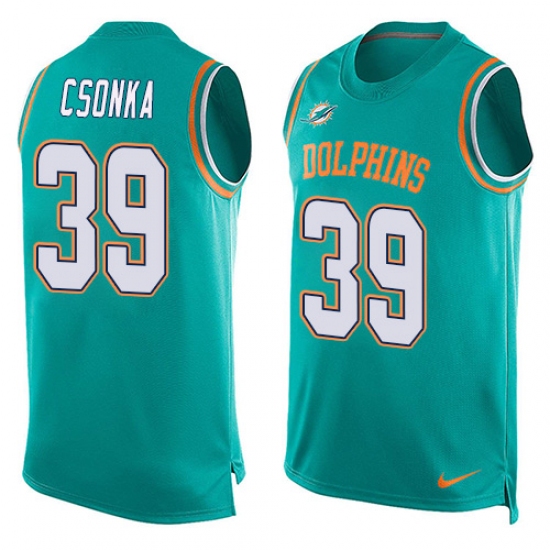 Men's Nike Miami Dolphins 39 Larry Csonka Limited Aqua Green Player Name & Number Tank Top NFL Jersey