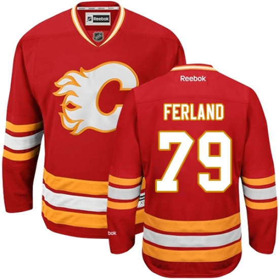 Men's Reebok Calgary Flames 79 Michael Ferland Premier Red Third NHL Jersey