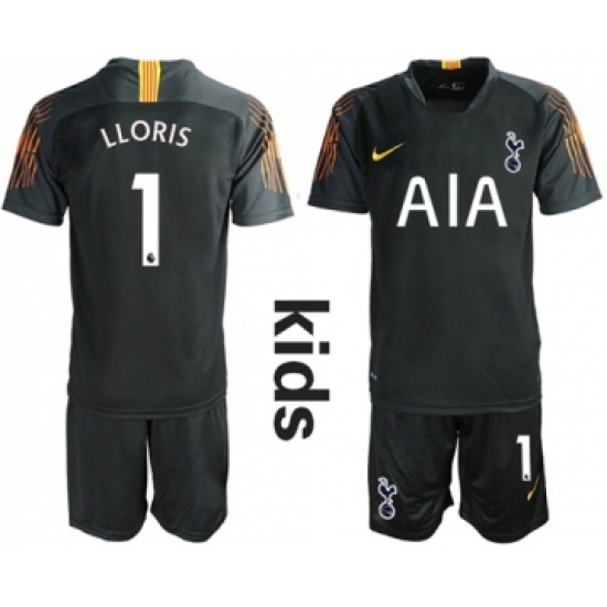 Tottenham Hotspur 1 Lloris Black Goalkeeper Kid Soccer Club Jersey