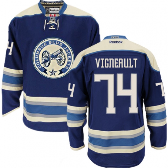 Women's Reebok Columbus Blue Jackets 74 Sam Vigneault Authentic Navy Blue Third NHL Jersey