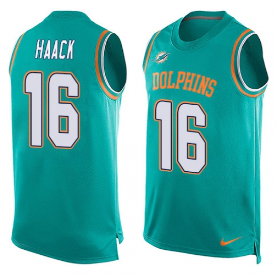 Men's Nike Miami Dolphins 16 Matt Haack Limited Aqua Green Player Name & Number Tank Top NFL Jersey