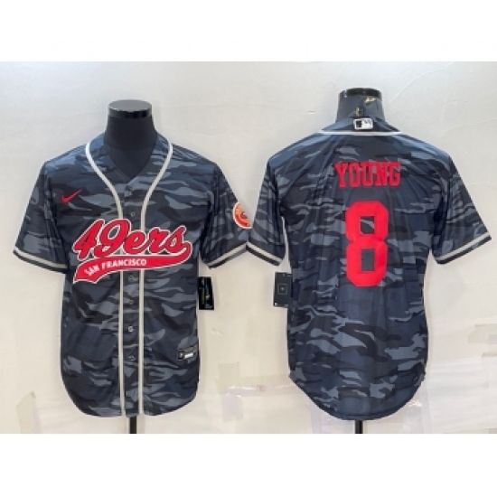 Men's San Francisco 49ers 8 Steve Young Grey Camo With Patch Cool Base Stitched Baseball Jersey