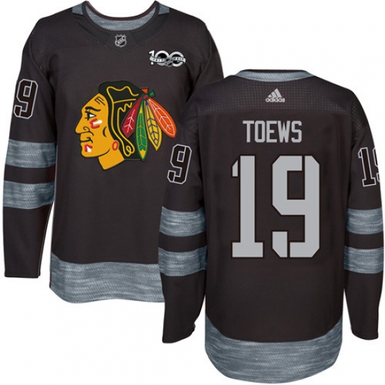 Men's Adidas Chicago Blackhawks 19 Jonathan Toews Authentic Black 1917-2017 100th Anniversary NHL Jersey