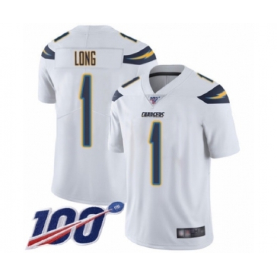Men's Los Angeles Chargers 1 Ty Long White Vapor Untouchable Limited Player 100th Season Football Jersey