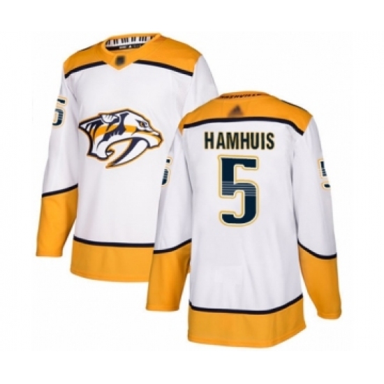 Men's Nashville Predators 5 Dan Hamhuis Authentic White Away Hockey Jersey