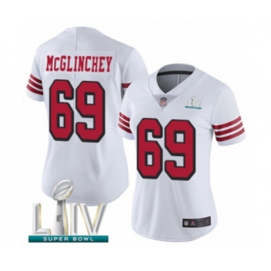 Women's San Francisco 49ers 69 Mike McGlinchey Limited White Rush Vapor Untouchable Super Bowl LIV Bound Football Jersey