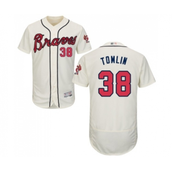 Men's Atlanta Braves 38 Josh Tomlin Cream Alternate Flex Base Authentic Collection Baseball Jersey