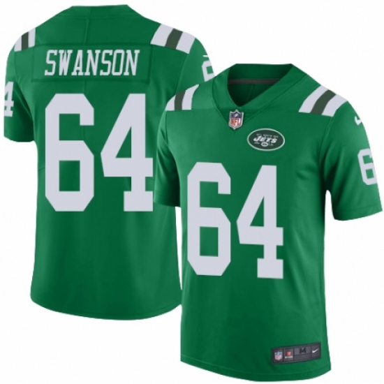 Men's Nike New York Jets 64 Travis Swanson Limited Green Rush Vapor Untouchable NFL Jersey